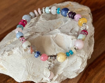 Bracciale con perline colorate, bracciale con pietre preziose, fatto a mano, pietra naturale, bracciale Boho