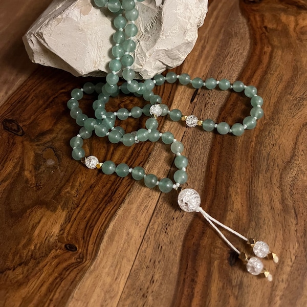 Relaxation, hand-knotted aventurine mala necklace, 108 natural stone beads, prayer beads, necklace, hand-knotted, unique