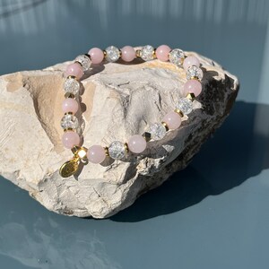 Rosenquarz-Bergkristall Perlenarmband,Liebe und Energie, Naturstein Armband, Handgefertigt, Naturstein, Bild 3