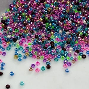 Mix di perle di vetro Preciosa Crystal, 11/0, 10 gr., 2 mm, cristallo, neon, metallizzato, oro, colorato, rosa-blu