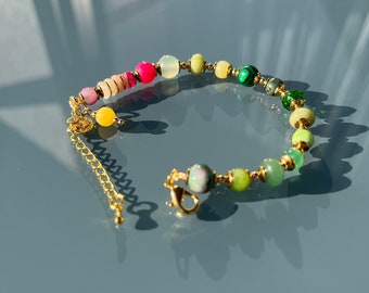 Bracciale con perline colorate, bracciale con pietre preziose, fatto a mano, pietra naturale, bracciale Boho