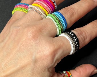 Perlenring, Ringe aus Glasperlen, Boho-Stil, elastisch,Bunte Perlenringe, Stapelring, kleines geschenk