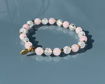 Bracciale con perline di cristallo di rocca al quarzo rosa, amore ed energia, bracciale con pietre preziose, fatto a mano, pietra naturale,