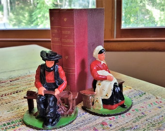 Wilton Cast Iron Bookends Painted Amish Man and Woman Vintage  Signed