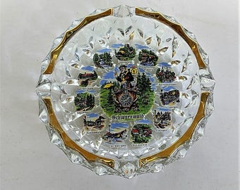 Black Forest Ashtray Memento Featuring Towns in Black Forest or Schwarzwald Tobacciana Item