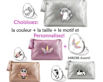 Pochette maquillage crayons monnaie prénom licorne chat panda coeur fleur makeup cadeau enfant trousse maitresse fete mere saint valentin