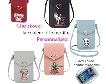 Tocca la borsa del telefono con coulisse Animali Kawaii Unicorno Panda Criceto Coniglio Koala Borsa a tracolla con nome personalizzabile