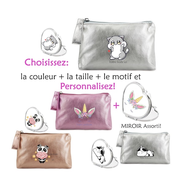 Pochette maquillage crayons monnaie prénom licorne chat panda coeur fleur makeup cadeau enfant trousse maitresse fete mere saint valentin