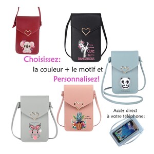 Bolsa con cordón para pantalla táctil para teléfono, diseño de animales kawaii, unicornio, panda, hámster, conejo y koala, bolso de hombro personalizado con nombre