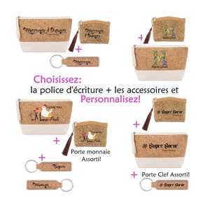 Pochette porte monnaie et clefs en liège maman mamie cadeau marraine soeur anniversaire love la meilleure mère  avec prénom trousse noel