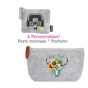 Pochette maquillage crayons porte monnaie feutrine avec prénom gamer cassette vintage skull calavera mexicaine love wild bull cadeau