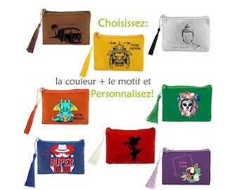 Pochette porte monnaie clef prénom dragon gamer samouraii van fée fleurs cadeau enfant fete pere mere noël mamie papy maîtresse