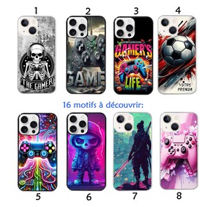 May include: A collection of eight phone cases with various designs. The cases feature images of a skeleton, a video game controller, the text "GAMER'S LIFE", a soccer ball, and other gaming-themed graphics. The cases are in different colors and styles.