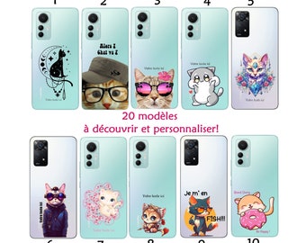 Coque + cordon collier Redmi NOTE 8 8T 9 9S NOTE 10 11 12 4G 5G 10S et PRO chat kawaii samouraii coeur pelotte lunette donut personnalisée