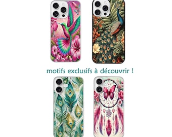 Coque Fold 6 et 7 dreamcatcher attrape rêves paon plumes colibri papillon