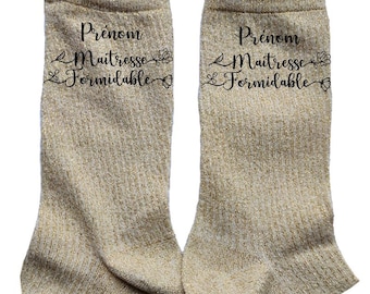 Chaussettes à paillettes personnalisées atsem maitresse avec possibilité de mettre un prénom