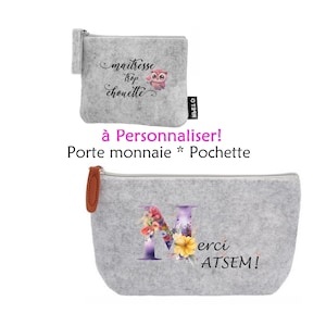 Pochette maquillage porte monnaie crayon en feutrine merci maitresse maitre atsem nounou cadeau trousse organisation sac voyage remerciement