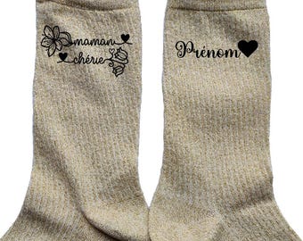 Chaussettes à paillettes personnalisées maman mamie soeur marraine nounou prénom