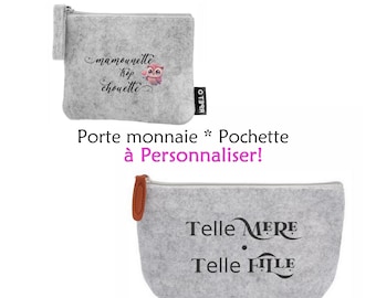 Pochette maquillage porte monnaie crayons en feutrine maman mamie fête amour super chouette poule formidable cadeau trousse organisation sac