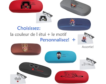 Etui à lunettes boite prénom lion samourai van mexicaine hipster gamer chat rock cadeau enfant maitresse fete mere saint valentin