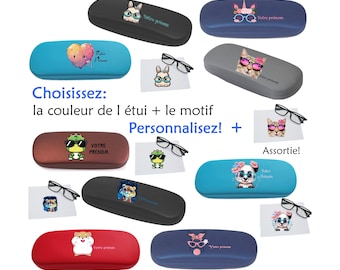 Etui à lunettes boite prénom kawaii chat coeur lapin panda licorne koala dino fleurs cadeau enfant maitresse fete mere saint valentin