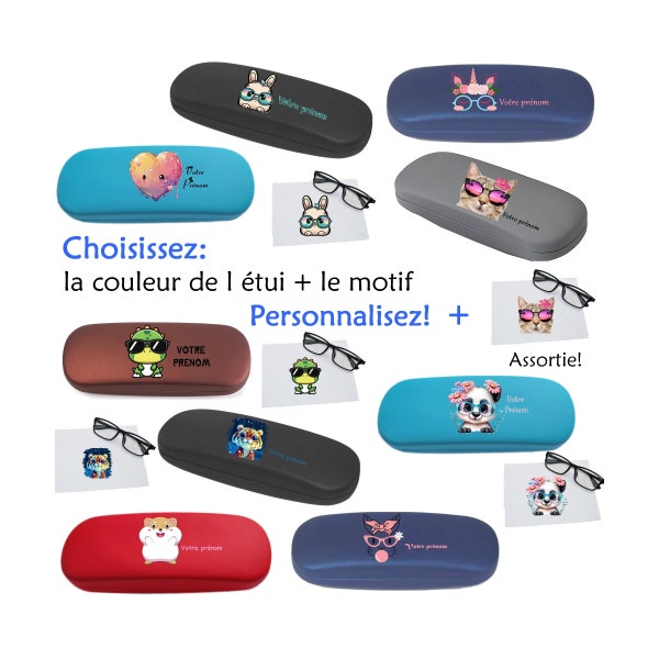 Etui à lunettes boite prénom kawaii chat coeur lapin panda licorne koala dino fleurs cadeau enfant maitresse fete mere saint valentin