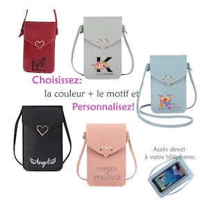 Bolsa con cordón táctil para teléfono, gracias, maestra, atsem, niñera, mamá, abuela, escritura, ángel, demonio, flores, bolso de hombro personalizable