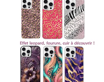 Coque Fold 6 et 7 effet leopard fourrure cuir zèbre chevron