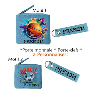Pochette porte monnaie clefs prénom initiales foot basket yoga tennis badminton equitation padel golf musique loisirs cadeau enfant noël