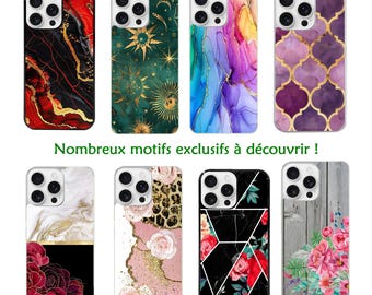Coque Fold 6 et 7 effet bois fleur marbre rose rouge noir tournesol leopard
