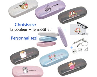 Etui à lunettes boite paillettes glitter panda licorne koala chat paresseux kawaii manga cadeau enfant maitresse fete mere saint valentin