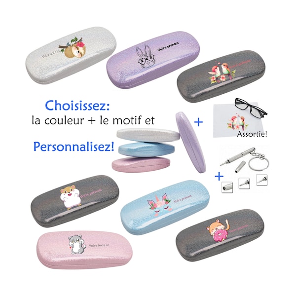 Etui à lunettes boite paillettes glitter panda licorne koala chat paresseux kawaii manga cadeau enfant maitresse fete mere saint valentin