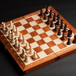 Chess Wooden Set Folding Chessboard Pieces Wood Board veneer hand made in Poland