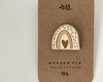 Wooden pin / wooden brooch / plywood badge / pin rainbow / plywood decor