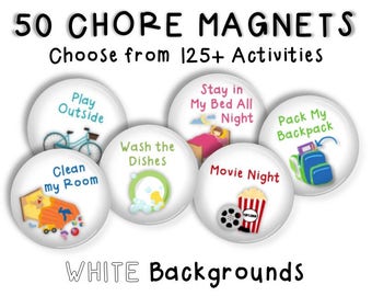 Chore Magnets • SET OF 50 • Chore Chart • Activity Chart • Kids Chores • Daily Routine • Cookie Sheet Chore Chart • Job Chart • WHITE