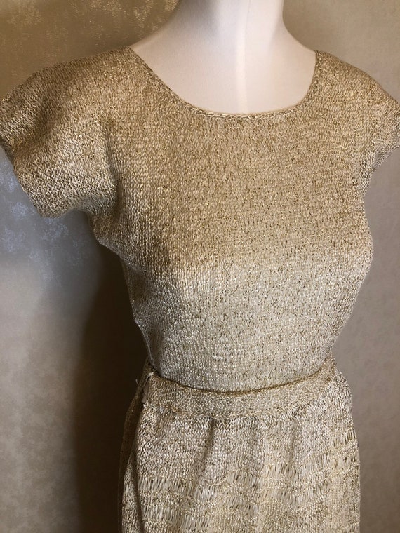 1950s Knitted dress set // lurex dress set // gold