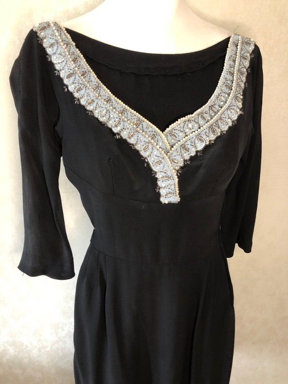 1950’s true vintage beaded crepe dress XS