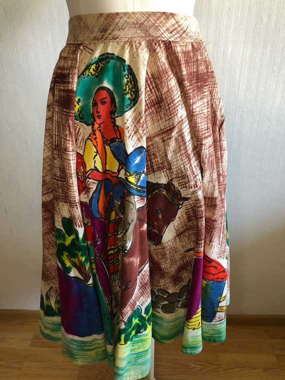 True Vintage 1950s Mexican hand painted skirt