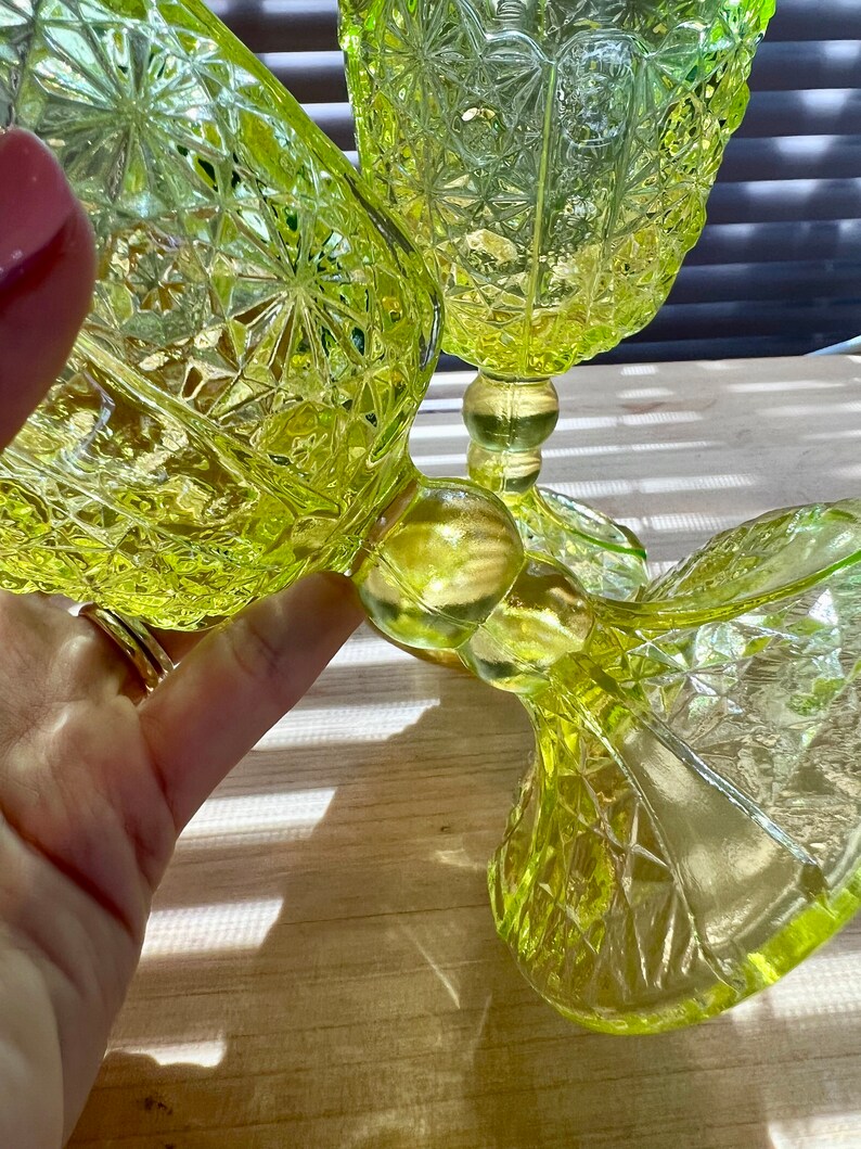 Vaseline Glass Set of 2 Goblets by L.G. Wright Etsy