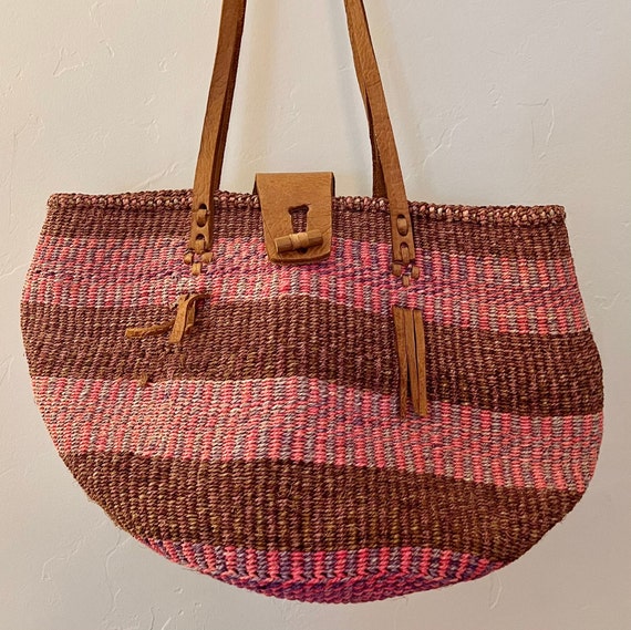 Vintage Pink/Purple Jute Bag - image 1