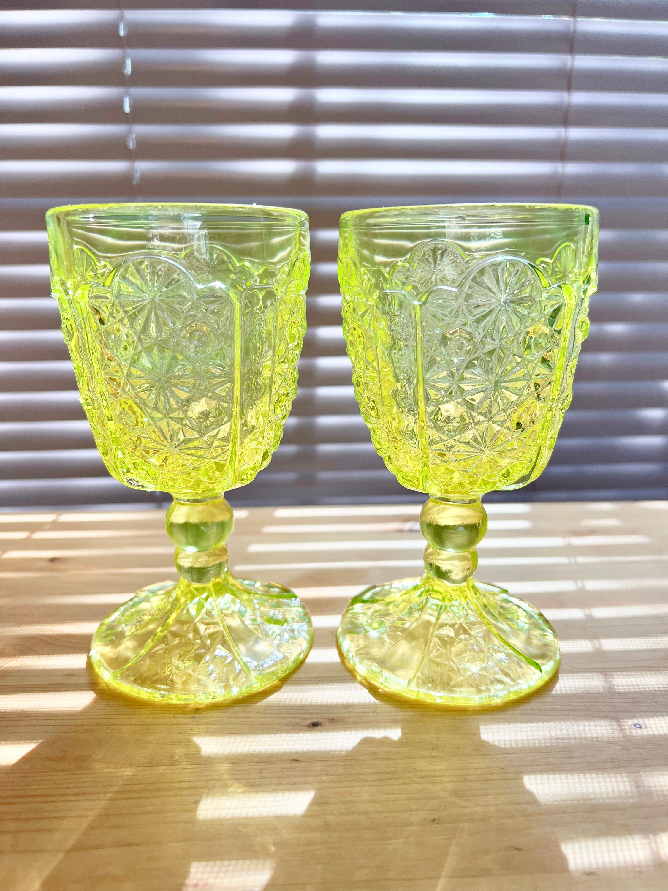Vaseline Glass Set of 2 Goblets by L.G. Wright Etsy