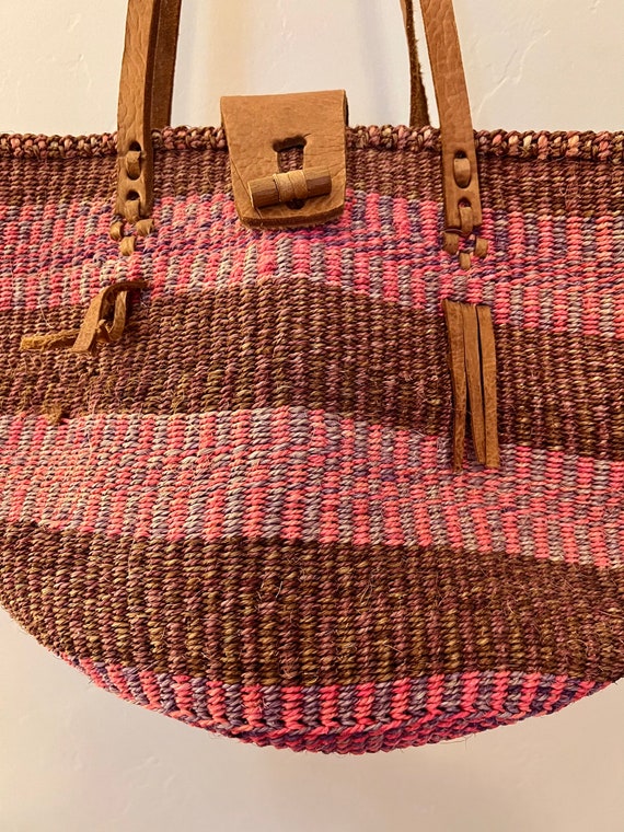 Vintage Pink/Purple Jute Bag - image 4