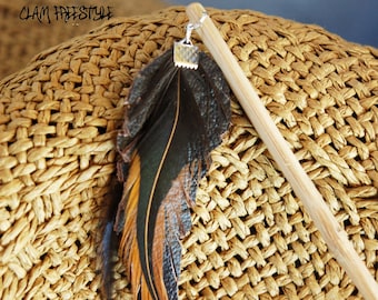 Wooden feather stitch leather natural brown black copper