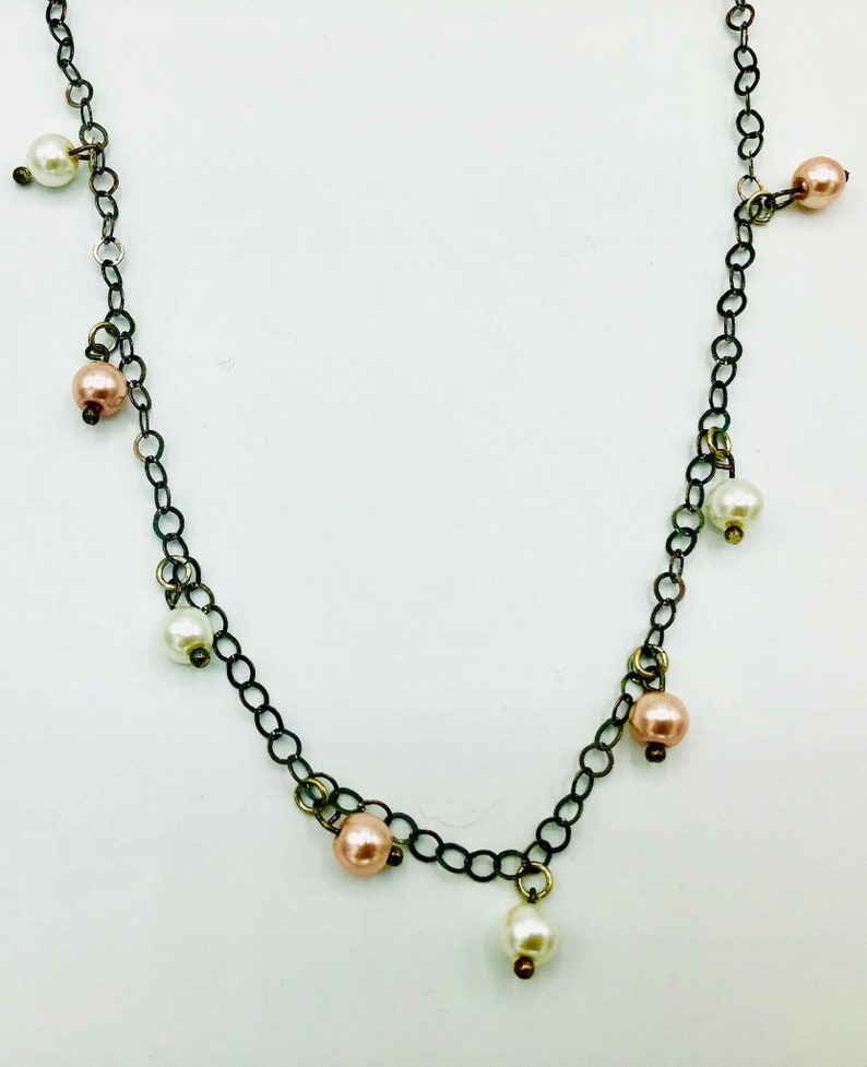 Pink and White Glass Pearl Beads on Chain