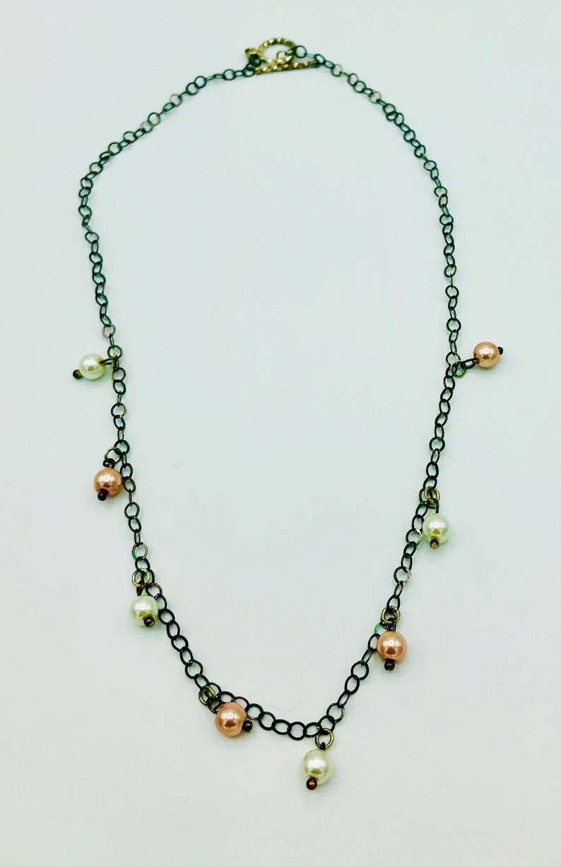 Pink and White Glass Pearl Beads on Chain