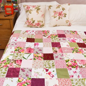 Handmade Patchwork Quilt Rose Garden Pink Green and Cream - Etsy
