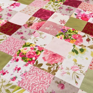 Handmade Patchwork Quilt Rose Garden Pink Green and Cream - Etsy
