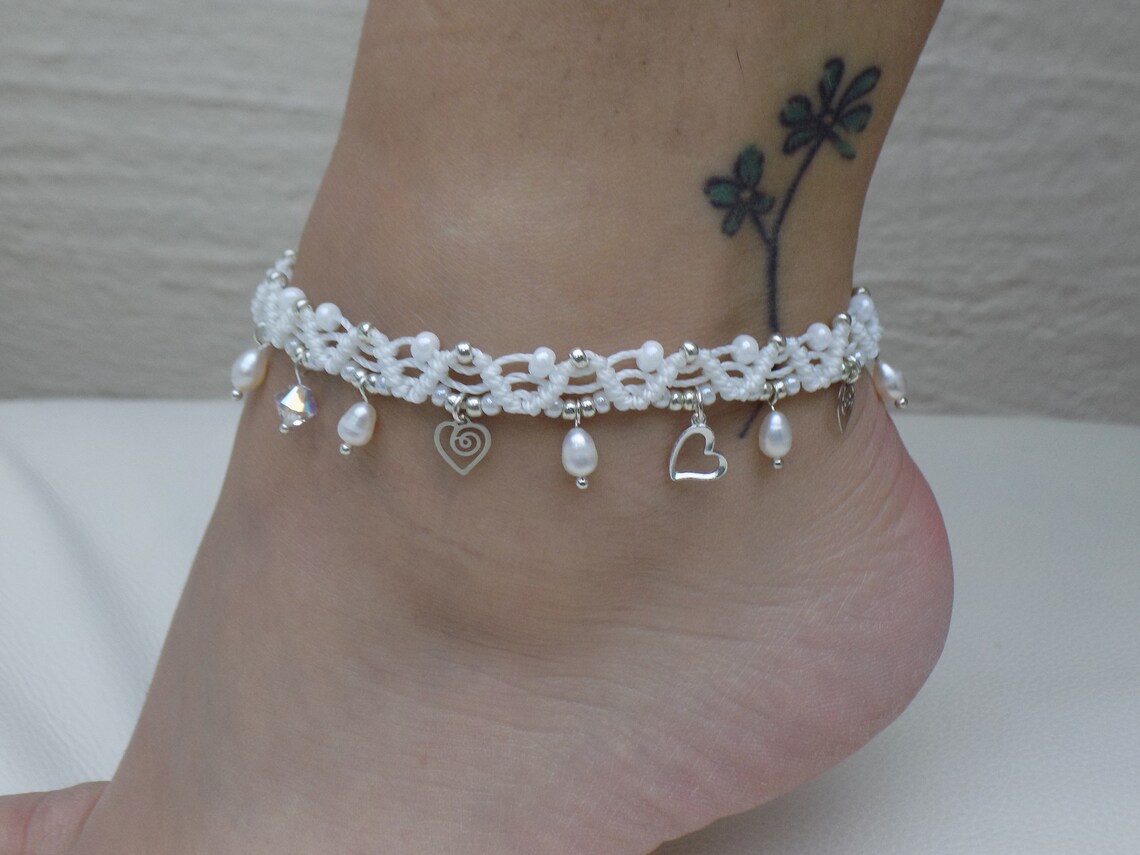 Macramé boho anklet handmade Macramé charm anklet | Etsy