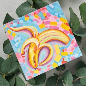 Banane, oeuvres d'art sur la banane, fruits colorés, mini impressions d'art, impressions de cartes postales