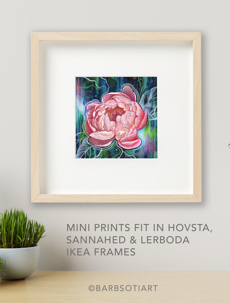 Peony Flower Mini Art Prints, Peony art prints, floral art prints image 2